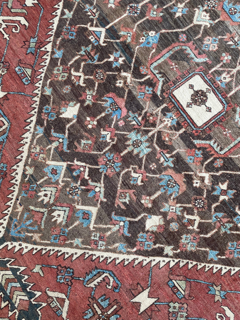 SOLD | MINT CONDITION PALACE SIZE Antique Persian Serapi-Heriz | All-Encompassing Beauty | Rust, Walnut, Midnight Blue, Salmon-Rose, Denim | 11.3 x 15.5