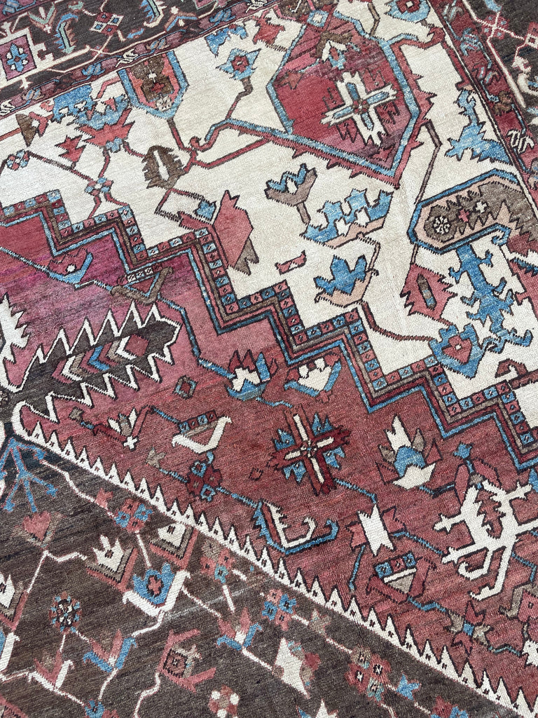 SOLD | MINT CONDITION PALACE SIZE Antique Persian Serapi-Heriz | All-Encompassing Beauty | Rust, Walnut, Midnight Blue, Salmon-Rose, Denim | 11.3 x 15.5
