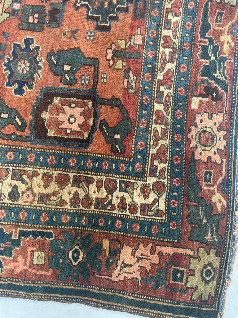"What You Seek is Seeking You" - RUMI | MYSTICAL Mint Condition Villlage Carpet Antique Halvai Bidjar | Vivid Dyes with Rare Lime Green | 7.8 x 10.9