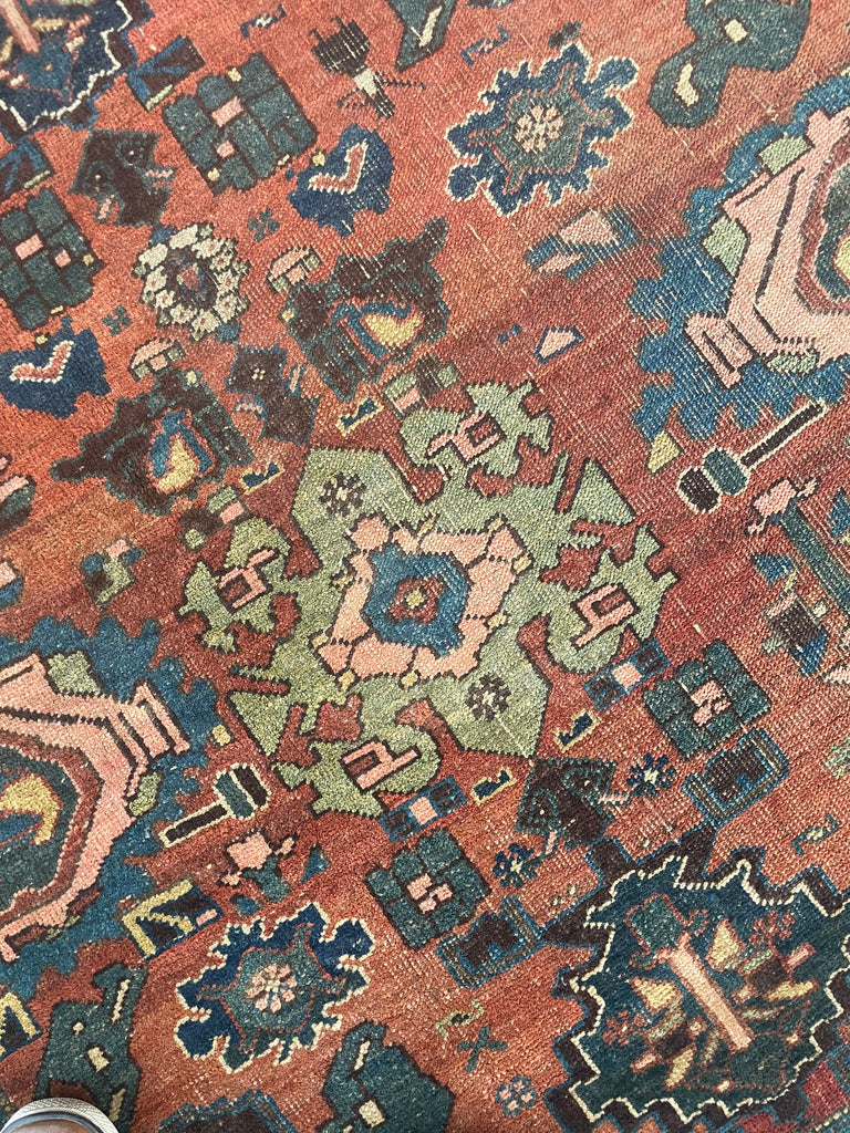 "What You Seek is Seeking You" - RUMI | MYSTICAL Mint Condition Villlage Carpet Antique Halvai Bidjar | Vivid Dyes with Rare Lime Green | 7.8 x 10.9