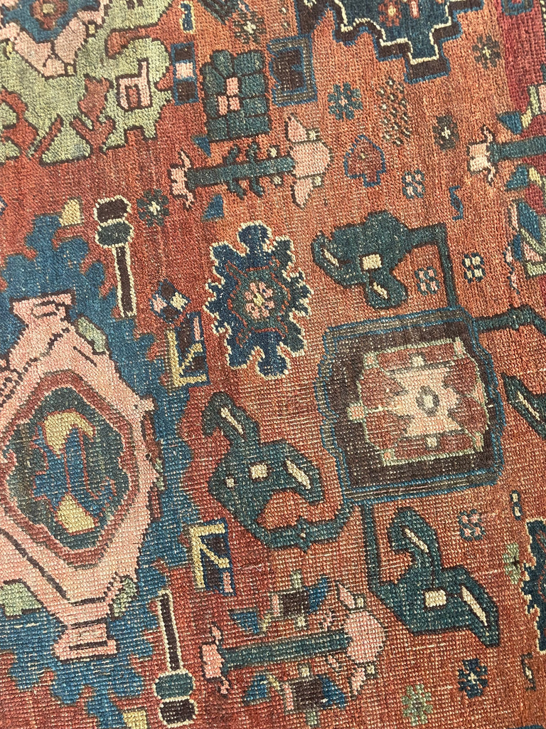 "What You Seek is Seeking You" - RUMI | MYSTICAL Mint Condition Villlage Carpet Antique Halvai Bidjar | Vivid Dyes with Rare Lime Green | 7.8 x 10.9