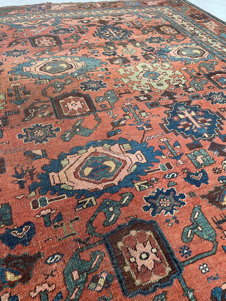 "What You Seek is Seeking You" - RUMI | MYSTICAL Mint Condition Villlage Carpet Antique Halvai Bidjar | Vivid Dyes with Rare Lime Green | 7.8 x 10.9