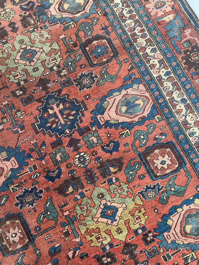 "What You Seek is Seeking You" - RUMI | MYSTICAL Mint Condition Villlage Carpet Antique Halvai Bidjar | Vivid Dyes with Rare Lime Green | 7.8 x 10.9