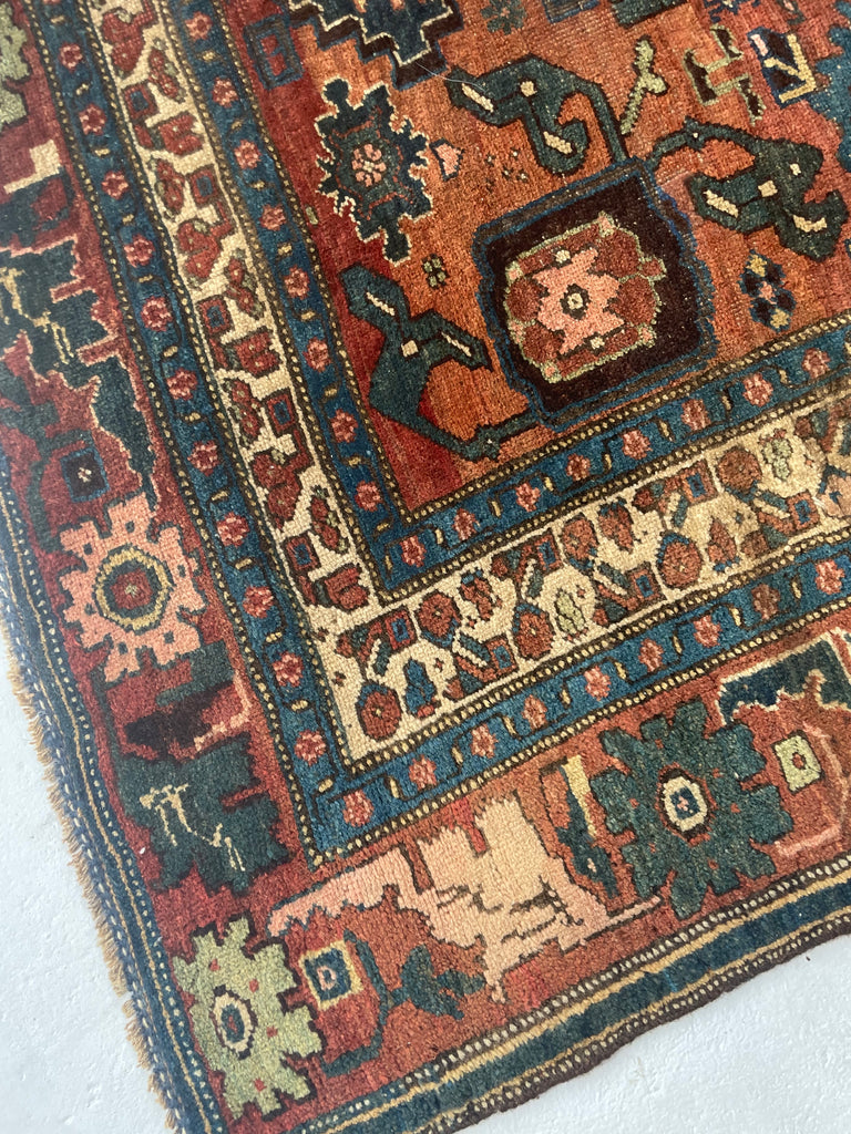 "What You Seek is Seeking You" - RUMI | MYSTICAL Mint Condition Villlage Carpet Antique Halvai Bidjar | Vivid Dyes with Rare Lime Green | 7.8 x 10.9