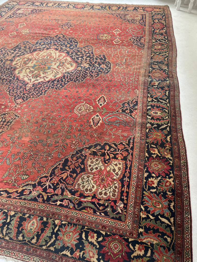 SOPHISTICATED Old-World Antique Ferahan Sarouk | Dainty Flora & Suspended Vines | 10.5 x 13.3
