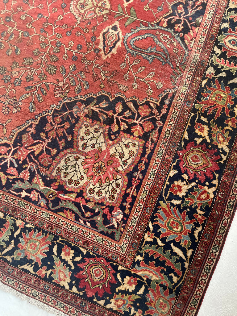 SOPHISTICATED Old-World Antique Ferahan Sarouk | Dainty Flora & Suspended Vines | 10.5 x 13.3