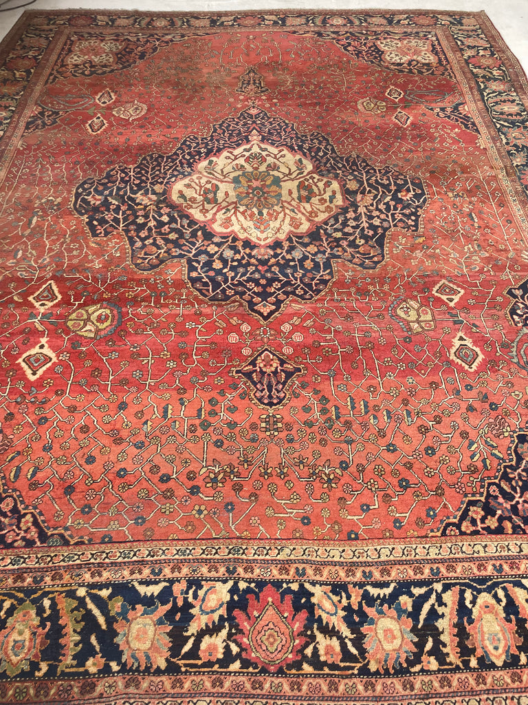 SOPHISTICATED Old-World Antique Ferahan Sarouk | Dainty Flora & Suspended Vines | 10.5 x 13.3