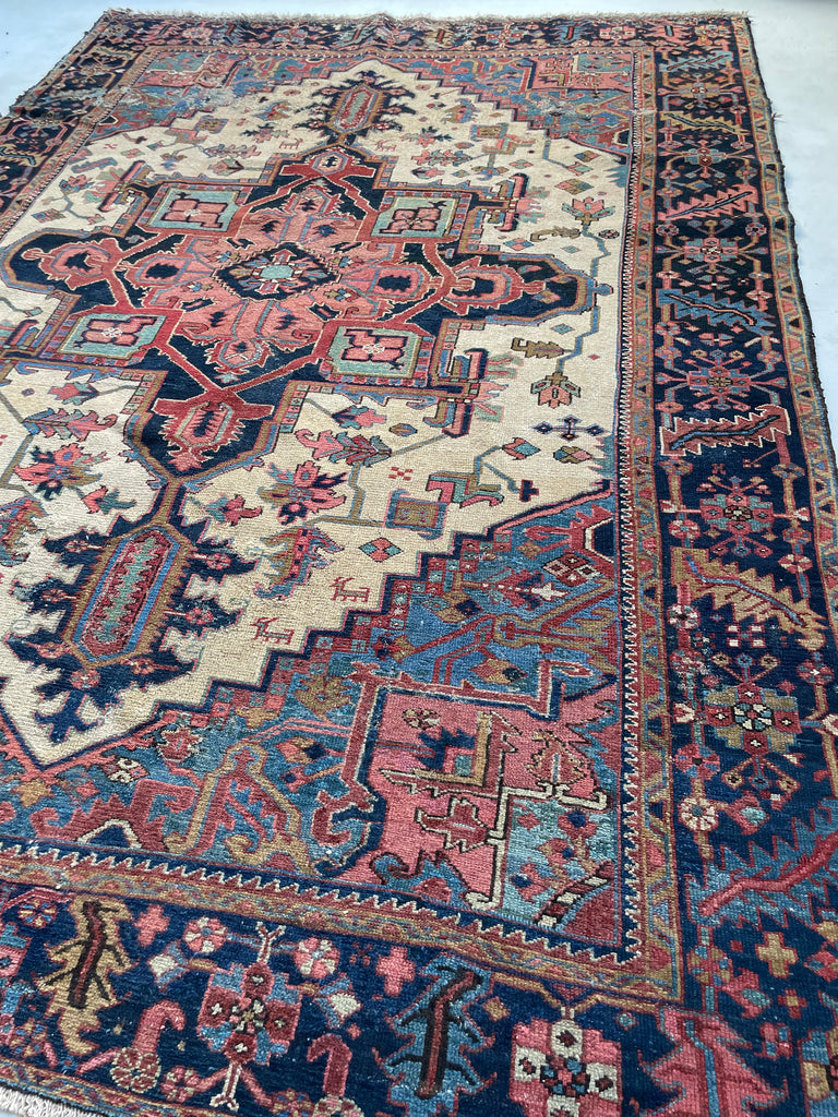 SOLD | STUNNING Antique Northwest "Serapi" Karaja | Ivory-Beige, Pastel Blues, Pink & Greens | 8.7 x 11.7