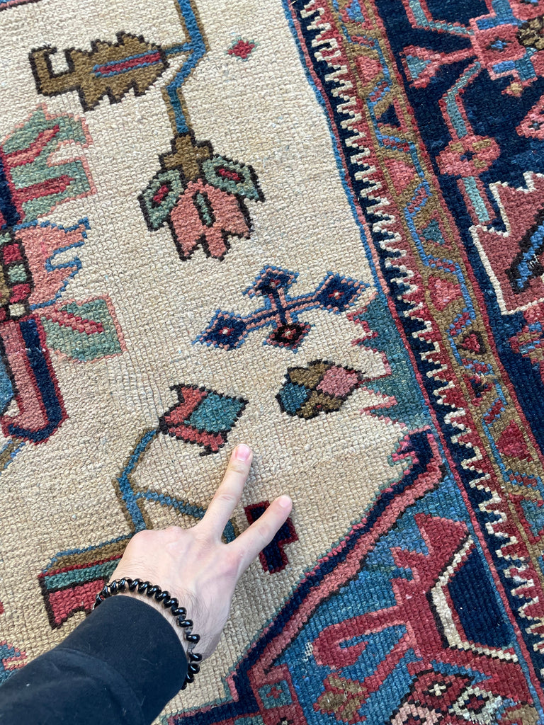 SOLD | STUNNING Antique Northwest "Serapi" Karaja | Ivory-Beige, Pastel Blues, Pink & Greens | 8.7 x 11.7