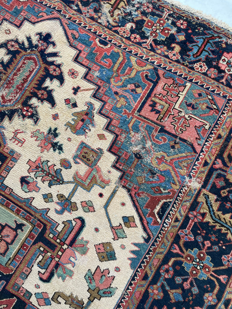 SOLD | STUNNING Antique Northwest "Serapi" Karaja | Ivory-Beige, Pastel Blues, Pink & Greens | 8.7 x 11.7