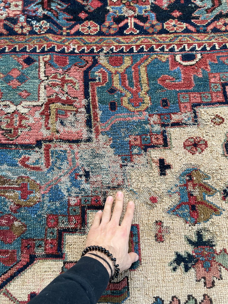 SOLD | STUNNING Antique Northwest "Serapi" Karaja | Ivory-Beige, Pastel Blues, Pink & Greens | 8.7 x 11.7