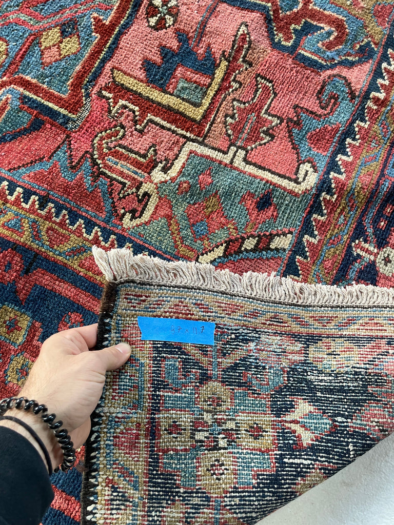 SOLD | STUNNING Antique Northwest "Serapi" Karaja | Ivory-Beige, Pastel Blues, Pink & Greens | 8.7 x 11.7