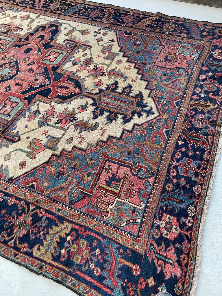 SOLD | STUNNING Antique Northwest "Serapi" Karaja | Ivory-Beige, Pastel Blues, Pink & Greens | 8.7 x 11.7