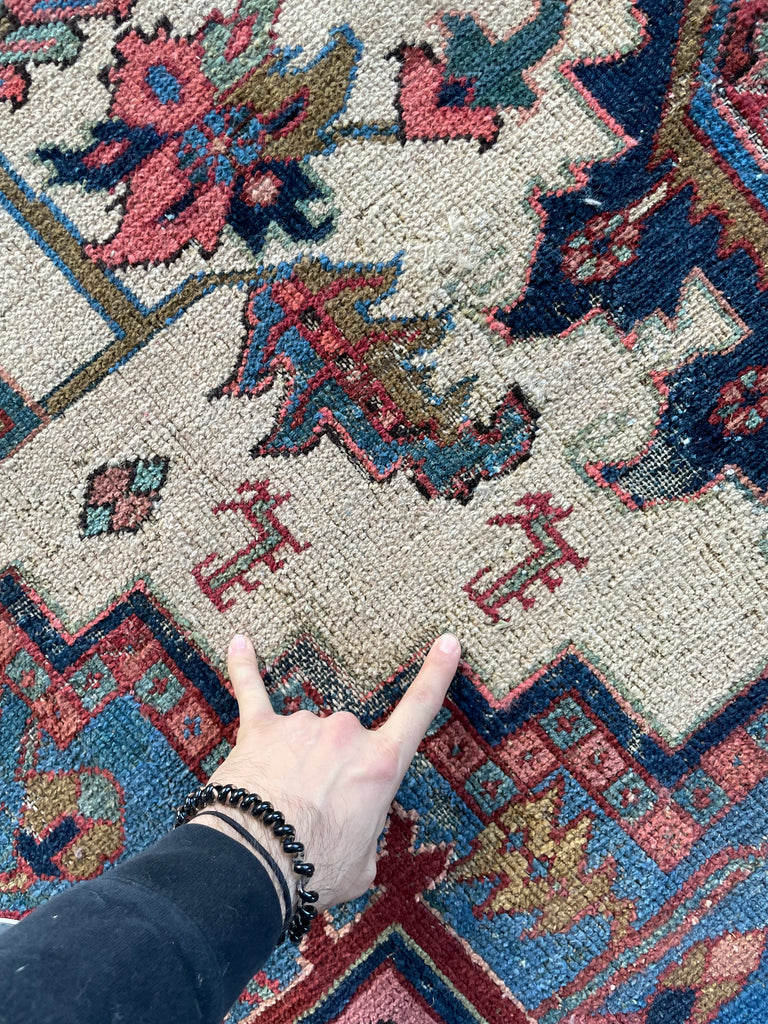 SOLD | STUNNING Antique Northwest "Serapi" Karaja | Ivory-Beige, Pastel Blues, Pink & Greens | 8.7 x 11.7