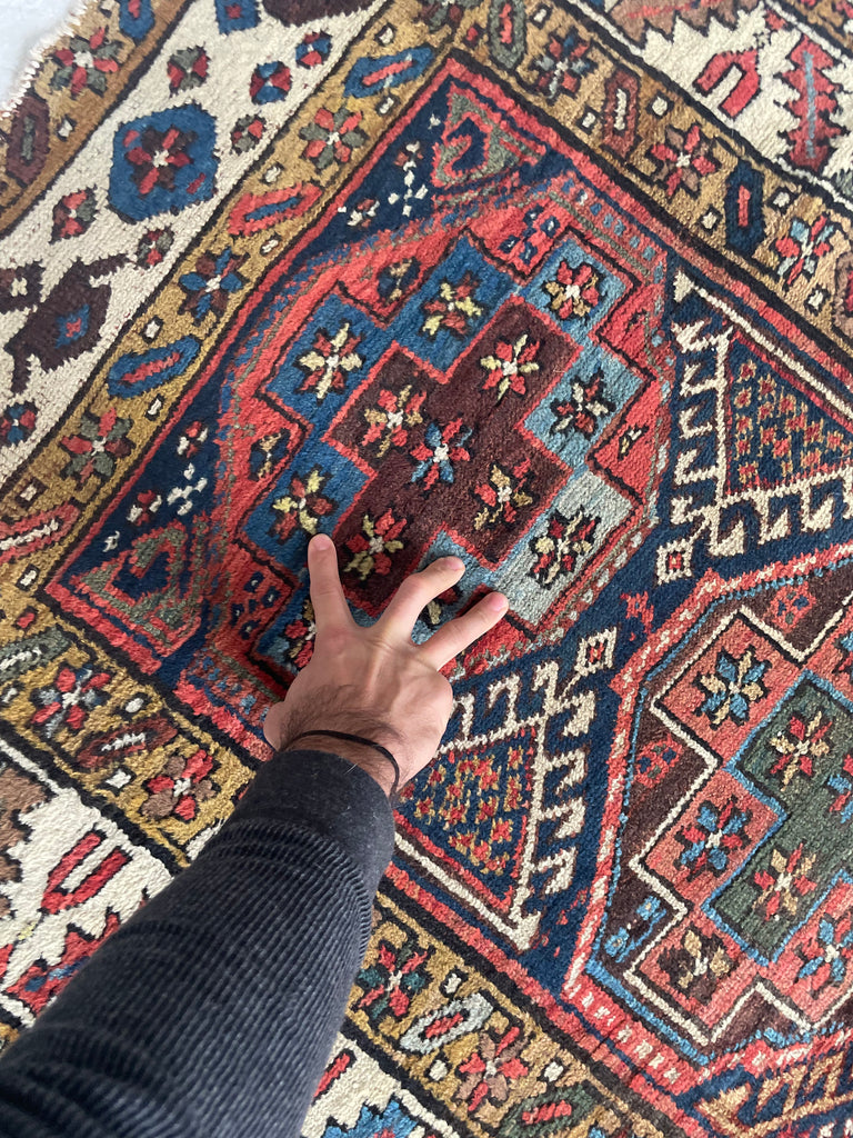 COLOR MASTERCLASS Antique Tribal Runner | Greens, Blues, Camel, Pinks, Eggplant | 3.6 x 11.4