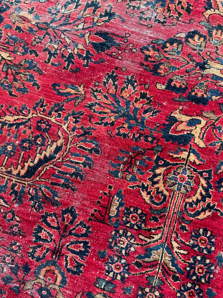 LOVELY Botanical Distressed Antique Persian Sarouk | Berry, Pomegranate, Sangria & more | 9 x 11.7