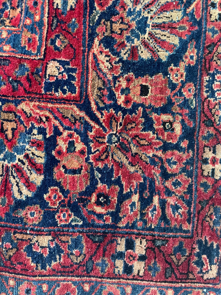 LOVELY Botanical Distressed Antique Persian Sarouk | Berry, Pomegranate, Sangria & more | 9 x 11.7