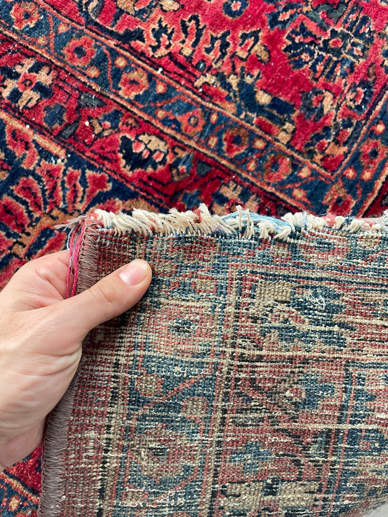 LOVELY Botanical Distressed Antique Persian Sarouk | Berry, Pomegranate, Sangria & more | 9 x 11.7