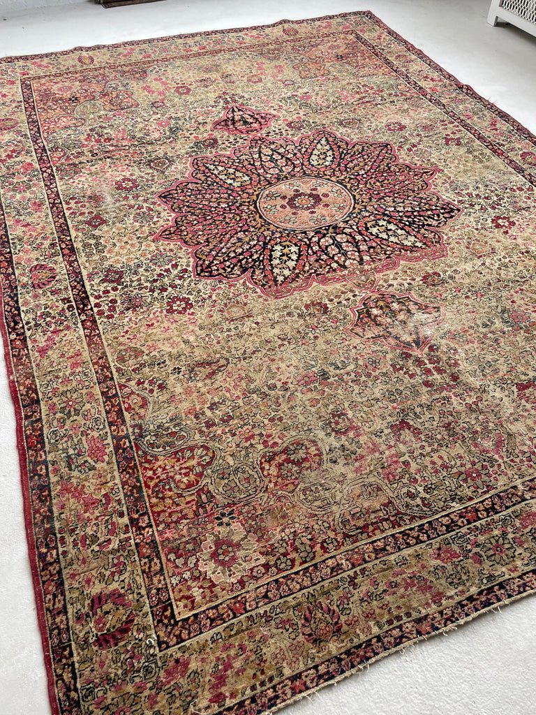 RESERVED FOR JULIET*** DAZZLING Antique Kermanshah | Cream, Taupe, Olive, Almond, Pastel Pink, Blues, etc | 8 x 11.6