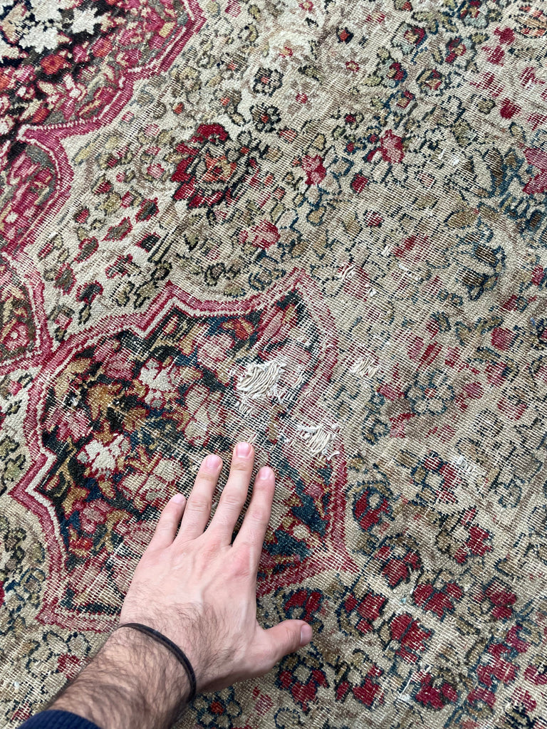RESERVED FOR JULIET*** DAZZLING Antique Kermanshah | Cream, Taupe, Olive, Almond, Pastel Pink, Blues, etc | 8 x 11.6