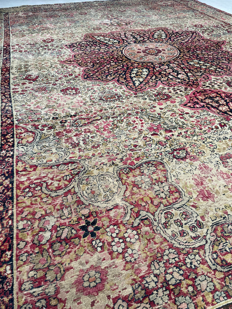 RESERVED FOR JULIET*** DAZZLING Antique Kermanshah | Cream, Taupe, Olive, Almond, Pastel Pink, Blues, etc | 8 x 11.6