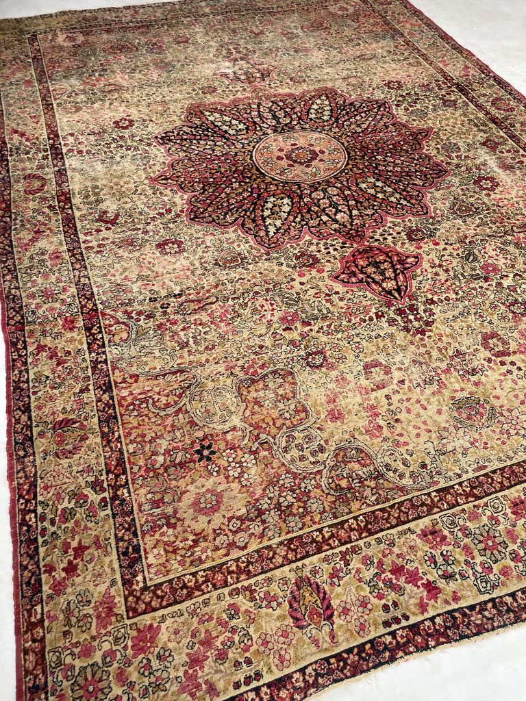 RESERVED FOR JULIET*** DAZZLING Antique Kermanshah | Cream, Taupe, Olive, Almond, Pastel Pink, Blues, etc | 8 x 11.6