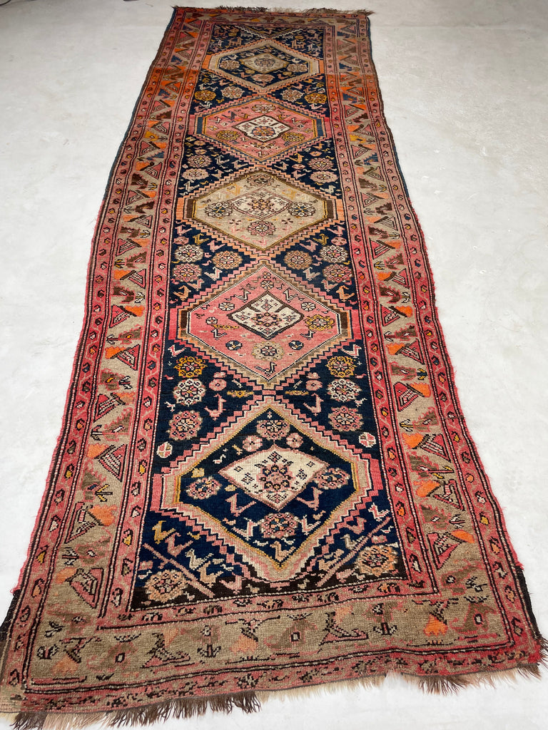 DIVINE Wide Antique Runner | SUNSET COLORS with Family of Sheep & Birds Woven in | 4.4 x 12.4