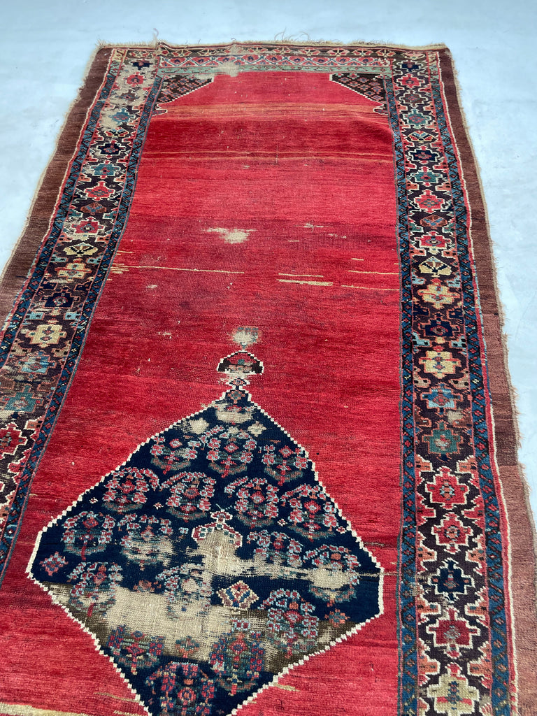 Late 19th Century ANCIENT Kurdish Runner | Glorious Reds, Aubergine, Emerald Greens | 4.3 x 11.10