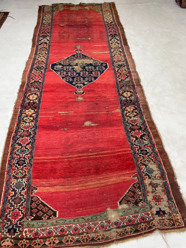 Late 19th Century ANCIENT Kurdish Runner | Glorious Reds, Aubergine, Emerald Greens | 4.3 x 11.10