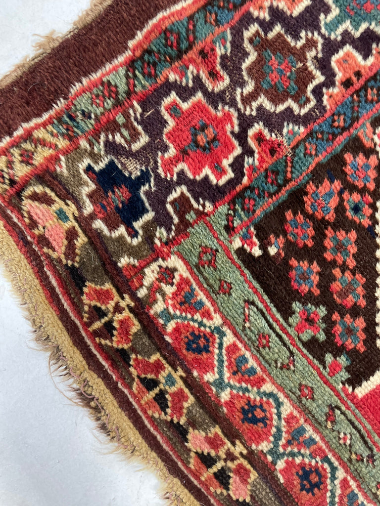 Late 19th Century ANCIENT Kurdish Runner | Glorious Reds, Aubergine, Emerald Greens | 4.3 x 11.10