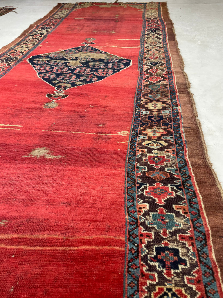 Late 19th Century ANCIENT Kurdish Runner | Glorious Reds, Aubergine, Emerald Greens | 4.3 x 11.10
