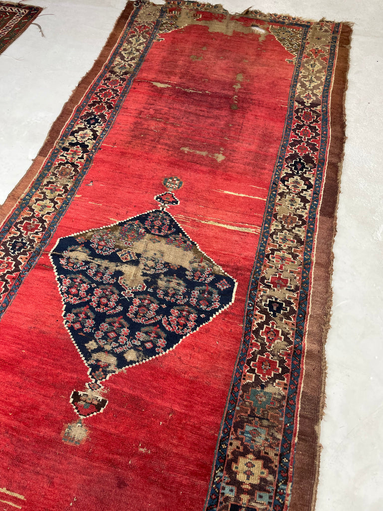Late 19th Century ANCIENT Kurdish Runner | Glorious Reds, Aubergine, Emerald Greens | 4.3 x 11.10