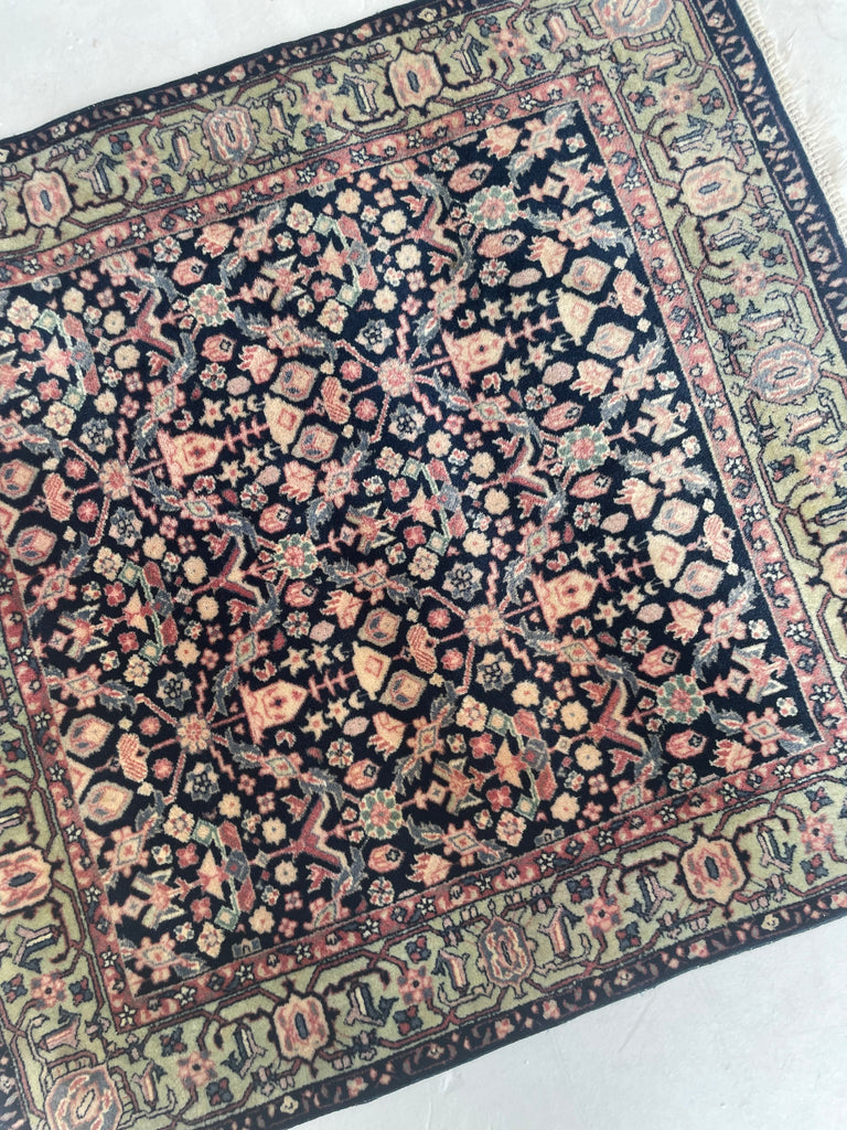 GORGEOUS SQUARE | Full Pile Navy Ground with Sage/Mint Green Border | 2.11 x 3