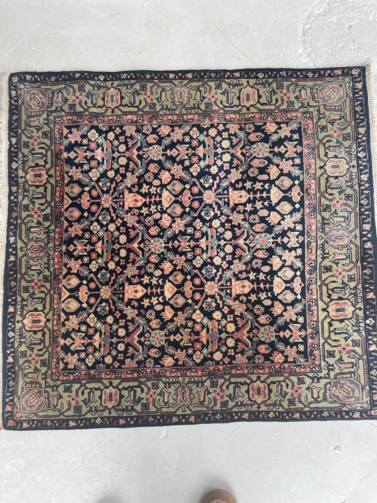 GORGEOUS SQUARE | Full Pile Navy Ground with Sage/Mint Green Border | 2.11 x 3