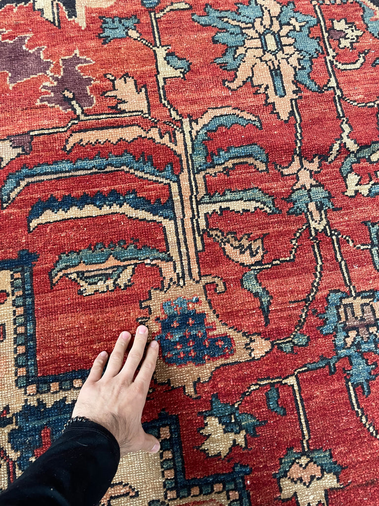 SOLD | ENORMOUS Palace Size Vintage Serapi Design | Decorative Rust, Aubergine Plum, Caramel, Apricot | 9.10 x 16.7