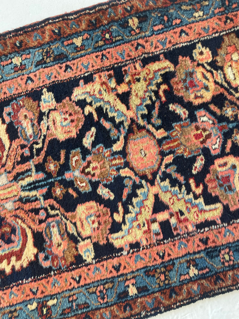 PLUSH FULL PILE Long & Narrow Antique Runner | Amazing Navy, Beige, Salmon, Honey | 2.6 x 17
