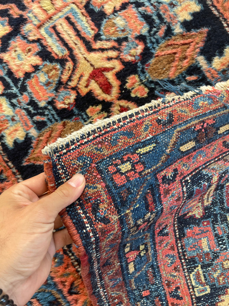 PLUSH FULL PILE Long & Narrow Antique Runner | Amazing Navy, Beige, Salmon, Honey | 2.6 x 17