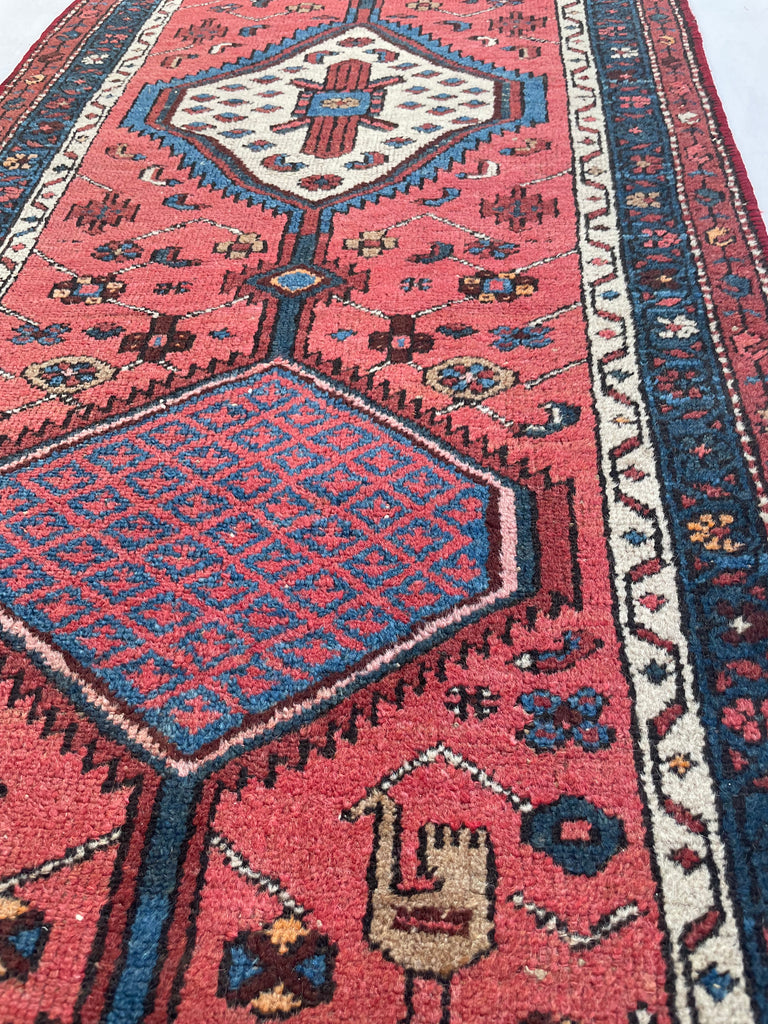 SOLD | CHARMING Village Runner | Antique Tribal with Watermelon & Midnight Blue | 2.11 x 9.10