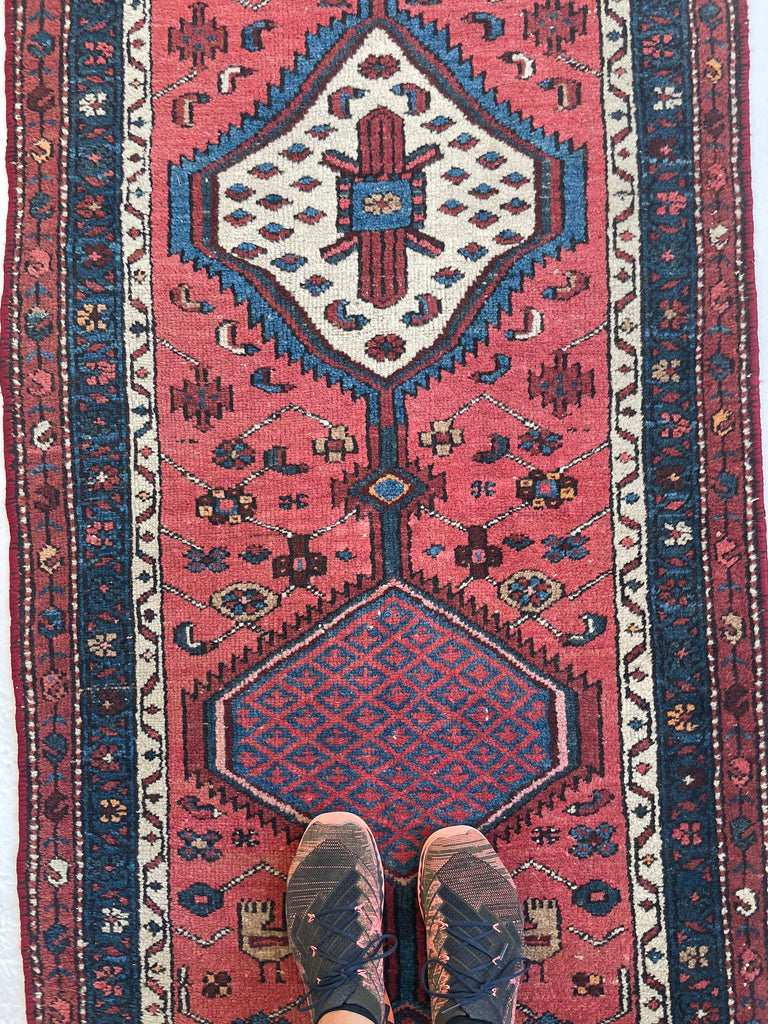 SOLD | CHARMING Village Runner | Antique Tribal with Watermelon & Midnight Blue | 2.11 x 9.10