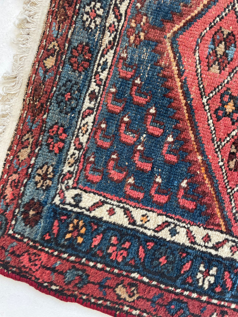 SOLD | CHARMING Village Runner | Antique Tribal with Watermelon & Midnight Blue | 2.11 x 9.10