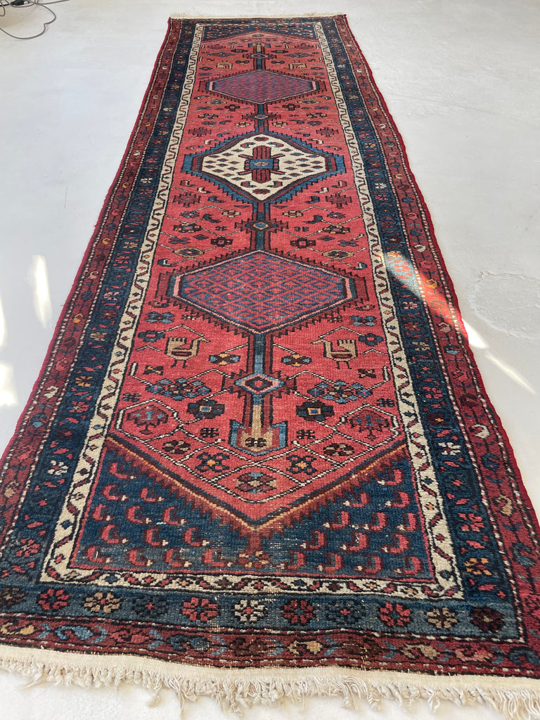 SOLD | CHARMING Village Runner | Antique Tribal with Watermelon & Midnight Blue | 2.11 x 9.10