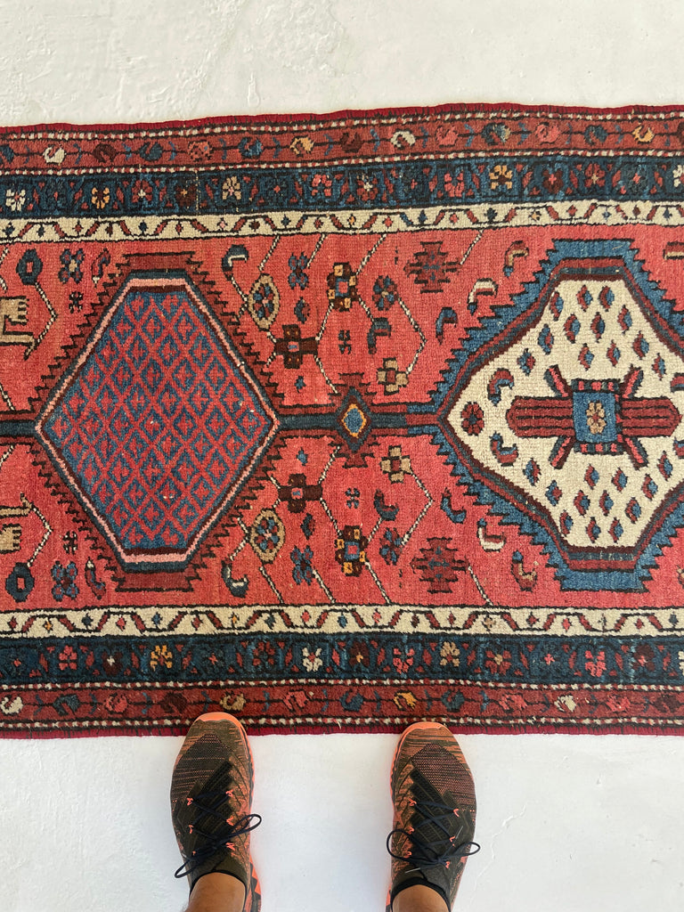 SOLD | CHARMING Village Runner | Antique Tribal with Watermelon & Midnight Blue | 2.11 x 9.10