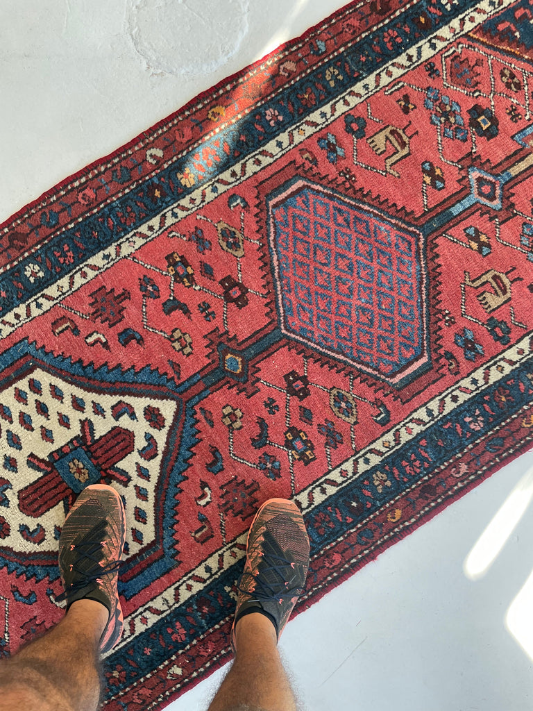 SOLD | CHARMING Village Runner | Antique Tribal with Watermelon & Midnight Blue | 2.11 x 9.10