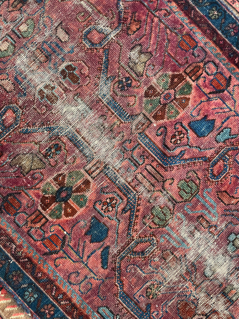 Coming Soon... GORGEOUS Character-Rich Berry Colored "Painted Sarouk" Antique Runner with LIME GREEN | 2.10 x 13.5
