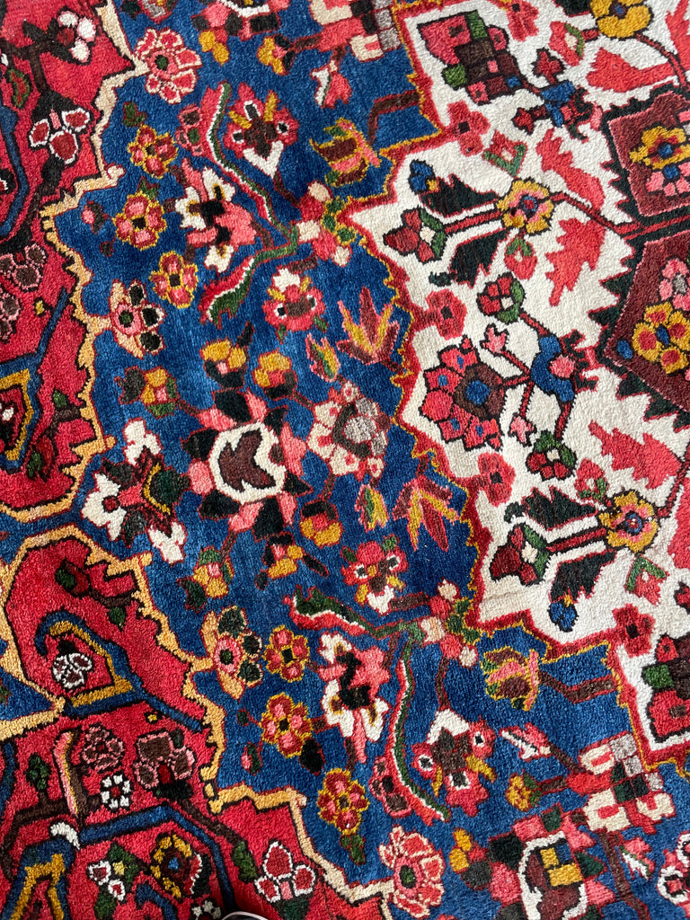 LIVELY COLORFUL Palace Size Vintage BEAUTY with Tribal & Old-World Charm | Strawberry, Watermelon, Saffron-Wheat, Blues, Greens, Grey, Taupe | 12.3 x 15.6