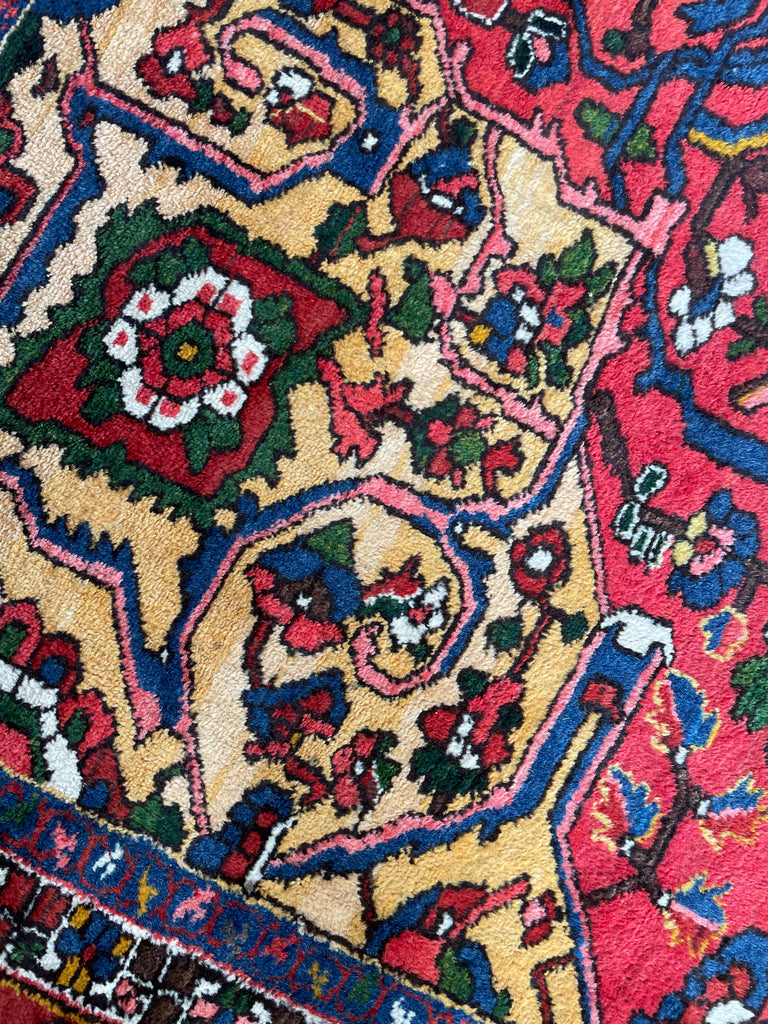 LIVELY COLORFUL Palace Size Vintage BEAUTY with Tribal & Old-World Charm | Strawberry, Watermelon, Saffron-Wheat, Blues, Greens, Grey, Taupe | 12.3 x 15.6