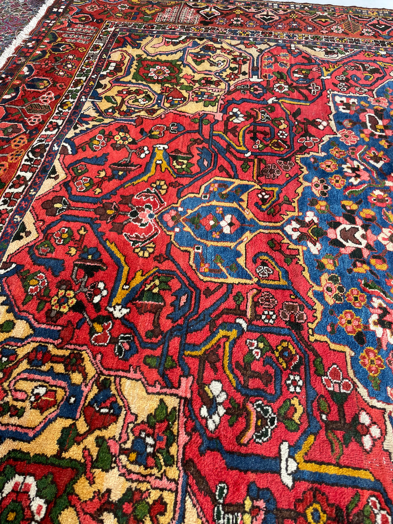 LIVELY COLORFUL Palace Size Vintage BEAUTY with Tribal & Old-World Charm | Strawberry, Watermelon, Saffron-Wheat, Blues, Greens, Grey, Taupe | 12.3 x 15.6