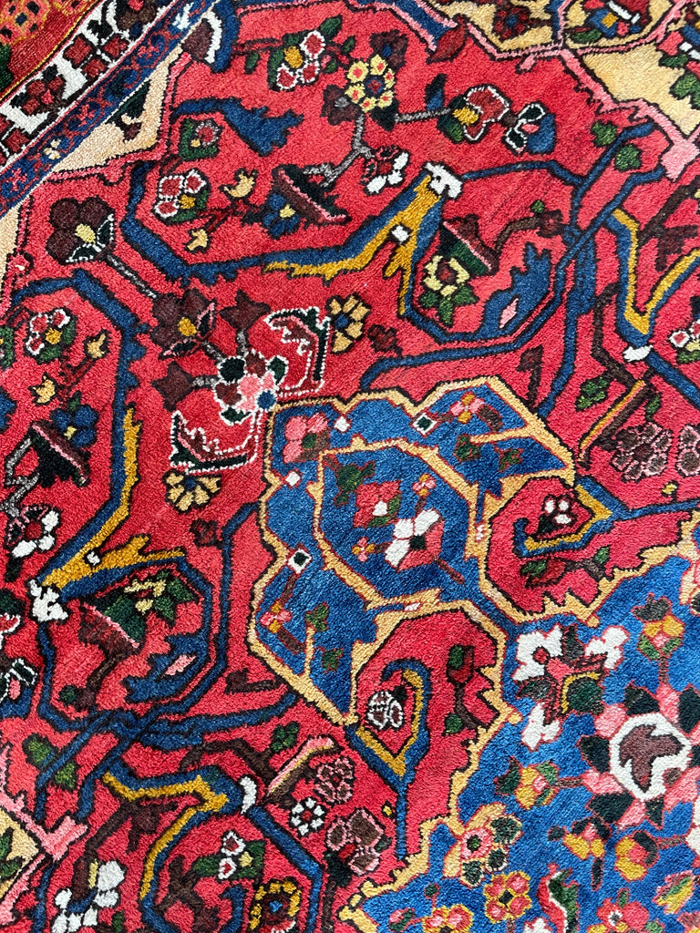 LIVELY COLORFUL Palace Size Vintage BEAUTY with Tribal & Old-World Charm | Strawberry, Watermelon, Saffron-Wheat, Blues, Greens, Grey, Taupe | 12.3 x 15.6