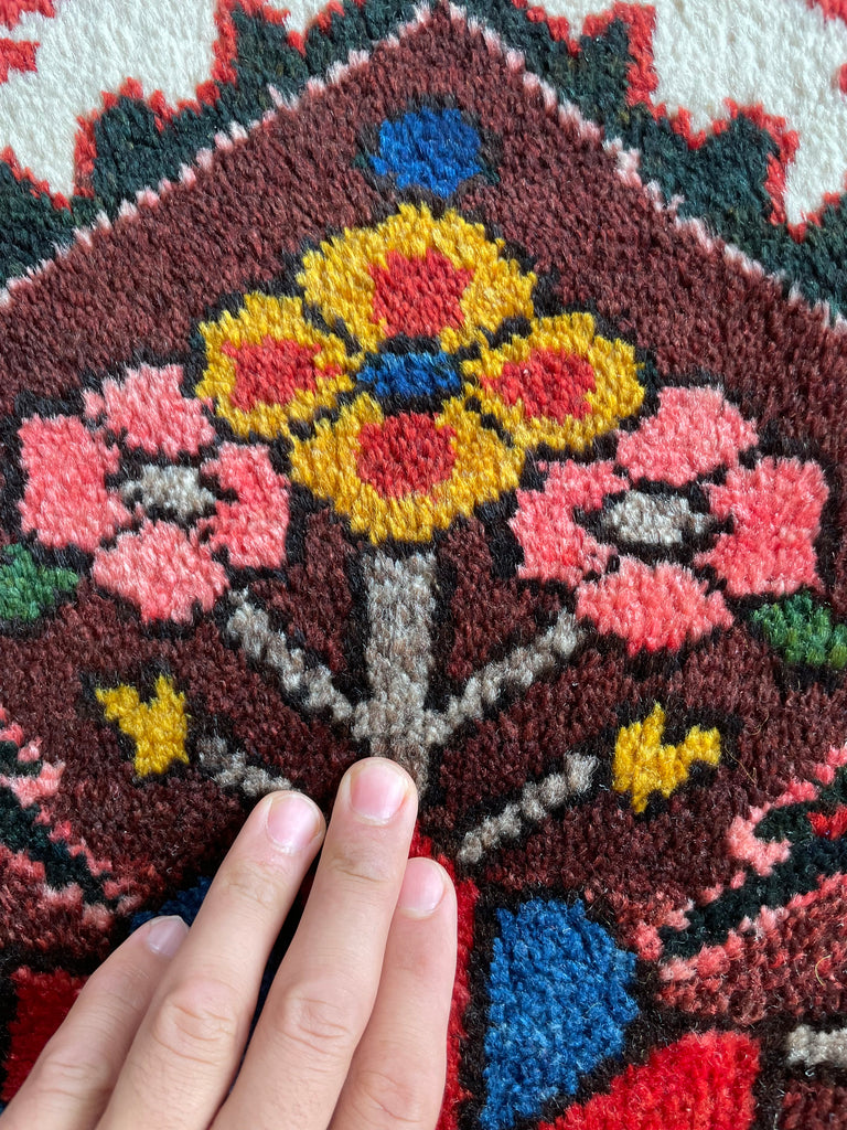 LIVELY COLORFUL Palace Size Vintage BEAUTY with Tribal & Old-World Charm | Strawberry, Watermelon, Saffron-Wheat, Blues, Greens, Grey, Taupe | 12.3 x 15.6