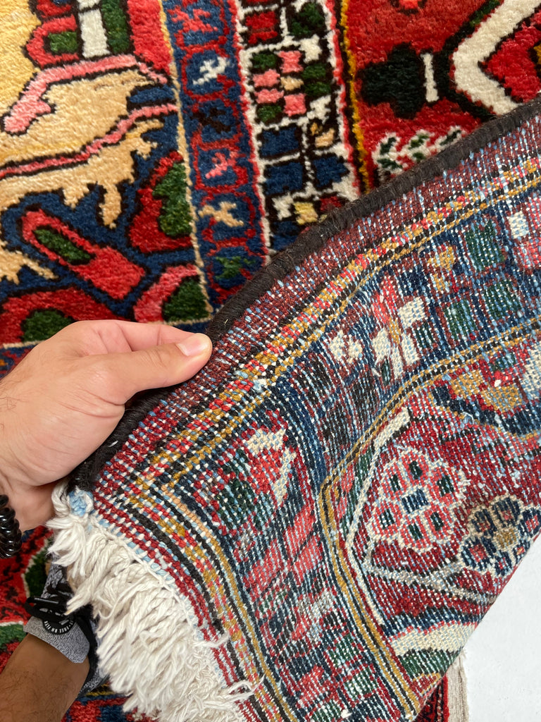 LIVELY COLORFUL Palace Size Vintage BEAUTY with Tribal & Old-World Charm | Strawberry, Watermelon, Saffron-Wheat, Blues, Greens, Grey, Taupe | 12.3 x 15.6